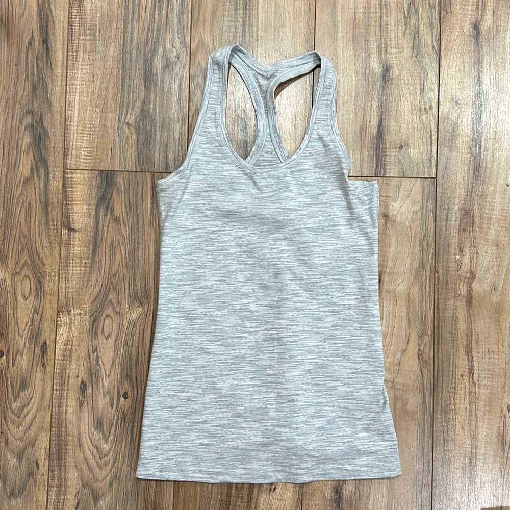 Lululemon gray white race back tank top sz 8 medium